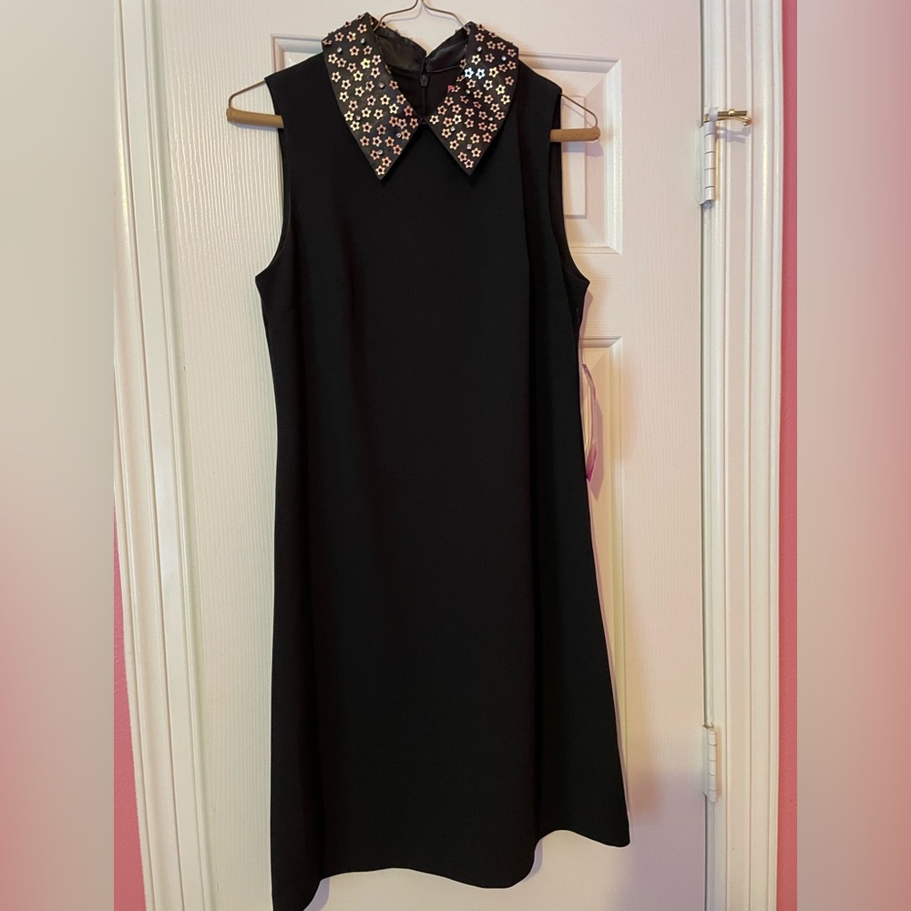Betsey Johnson Rhinestone Flower Collared Black Dress